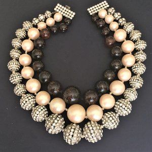 Valentino Runway Rhinestone Faux Pearl Speckled Lucite Balls 3-Strand Necklace